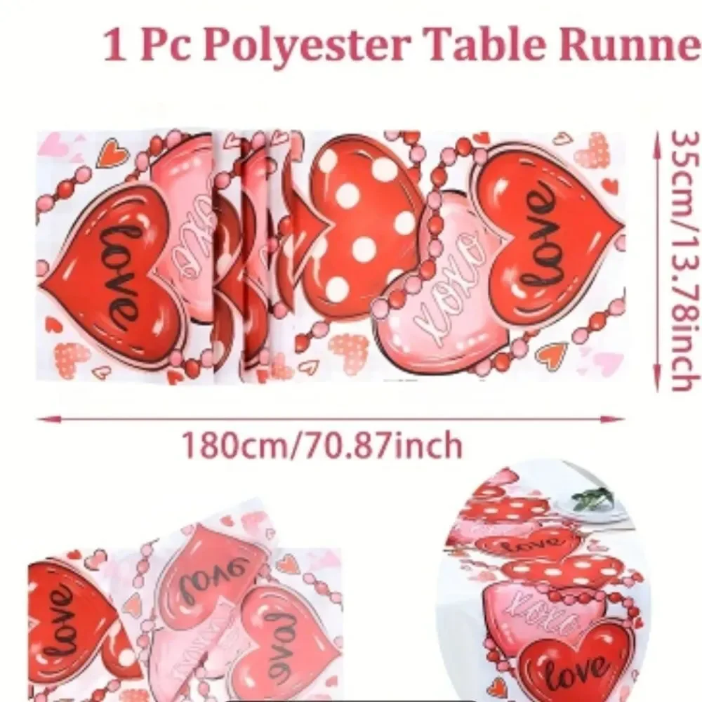 Valentine's Day Table Runner with Pink and Red Heart Design